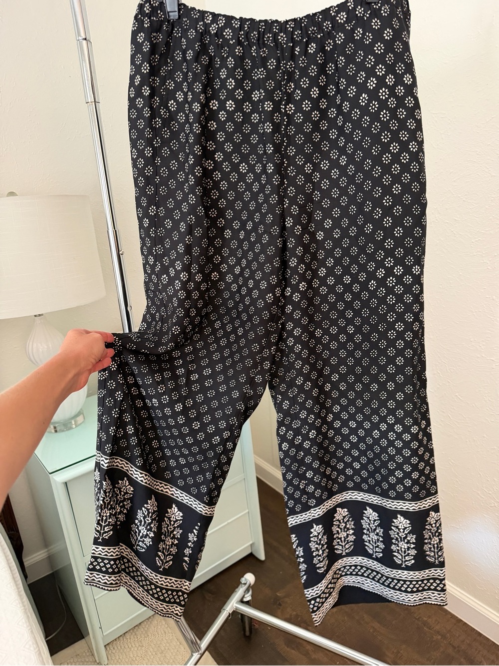 J. Crew Black Printed Silk Crop Pants